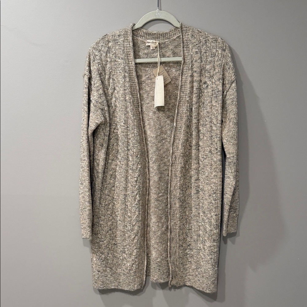 Heathered Gray Long Open Front Cardigan Sweater